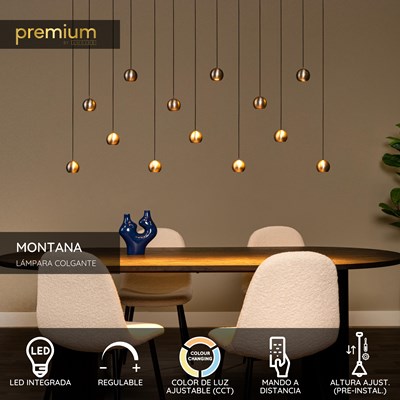 Lucide MONTANA - Lámpara colgante - LED Regul. - CCT - 13x5,7W 2700K/4000K - Adecuado para dobles alturas y techos altos - Hierro gris | Premium